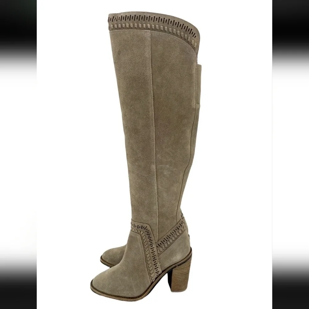 Vince Camuto Madolee Over The Knee Taupe Suede Leather Boots Sz 6